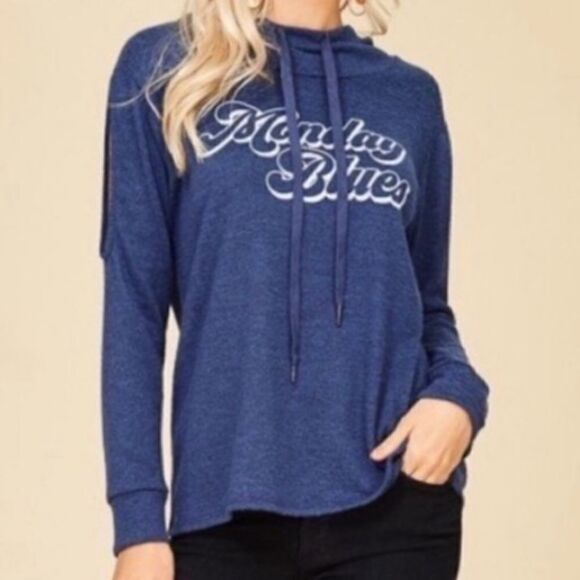 “Monday Blues” Graphic Hooded Sweatshirt - Picture 1 of 12